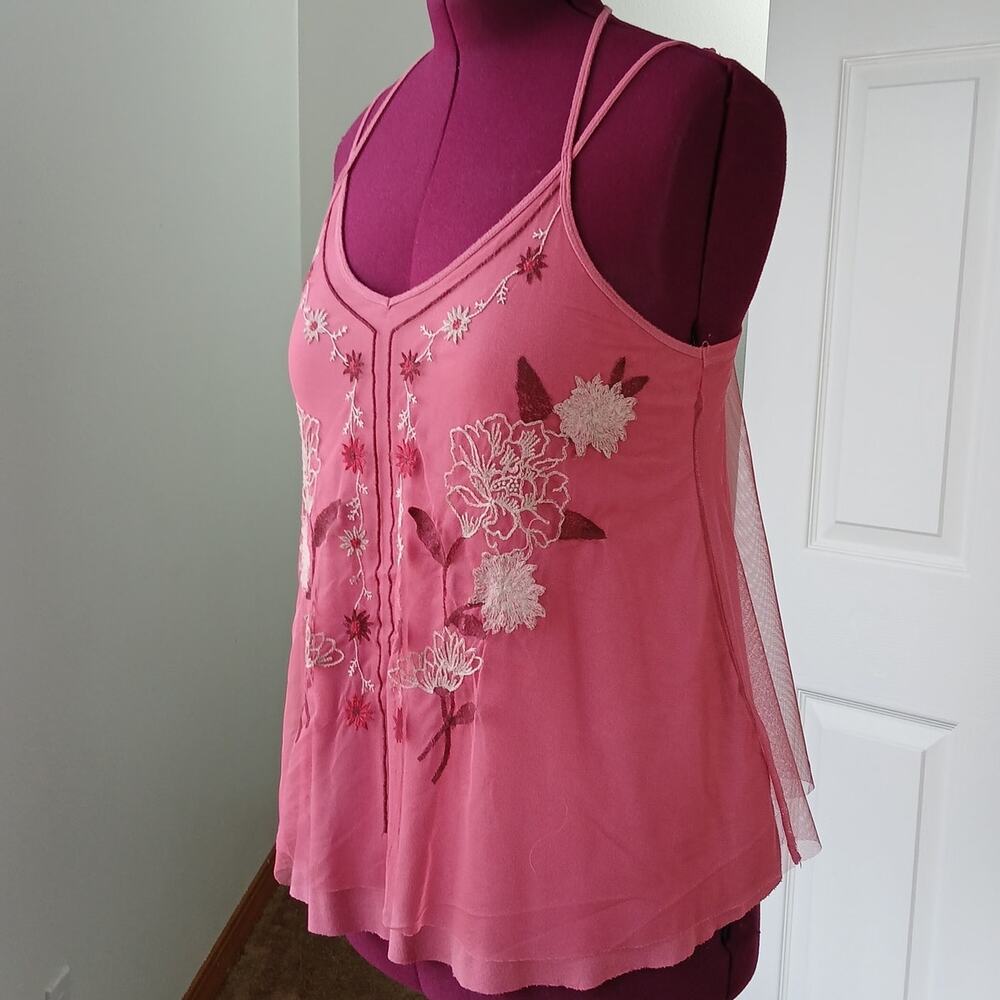 Maurices Pink Floral Embroidered Spaghetti Strap Tank Top